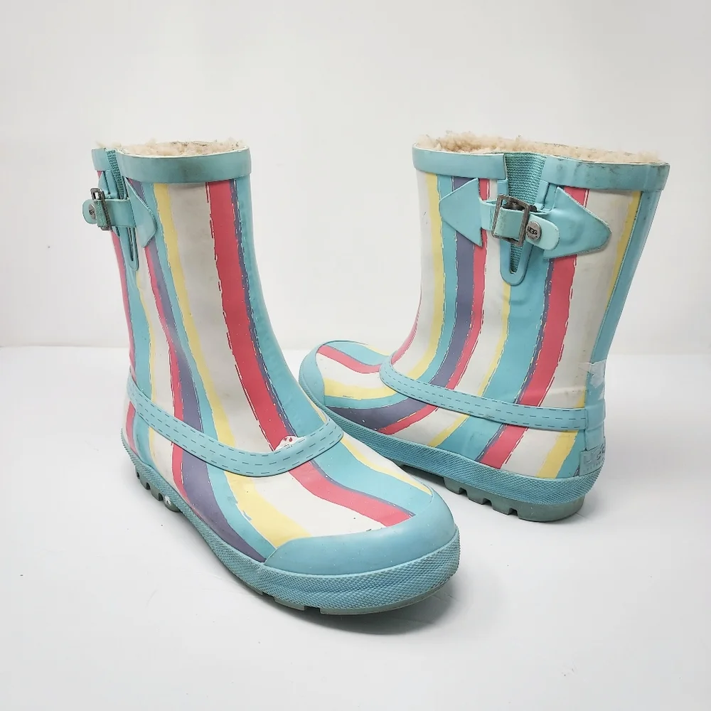 Ugg Fur Lined Striped Rain Boots Size 6 - Picture 1 of 10